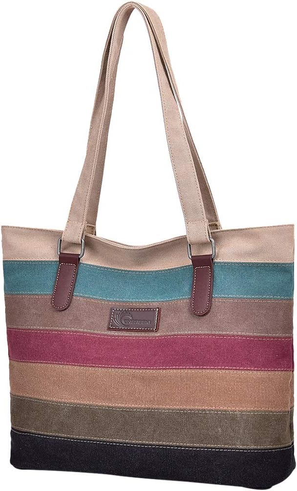 Tote Bag, Striped Canvas Womens Handbag for School Work Shopping and Travel (Multicolor)