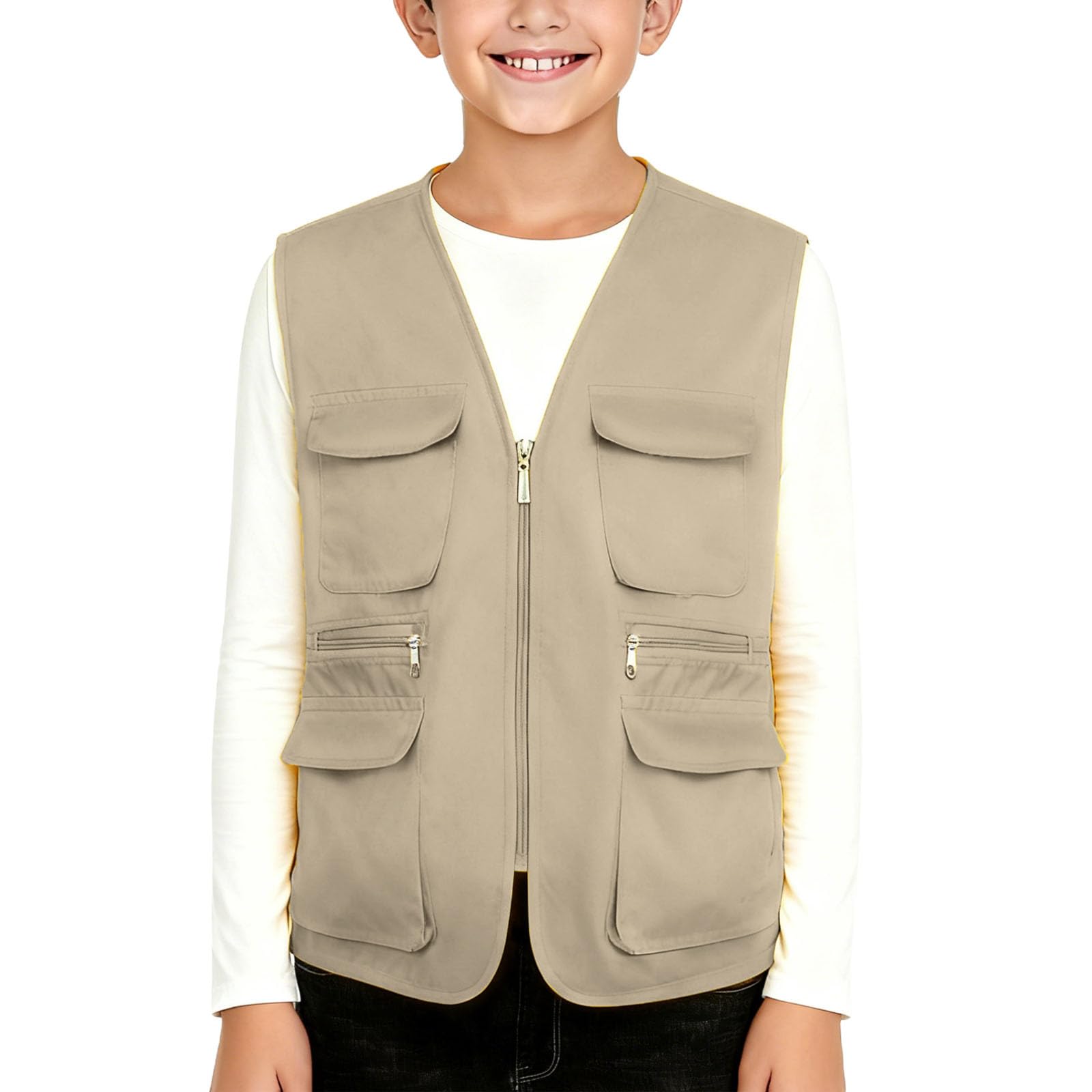 Boys Cargo Vest Tactical Utility Vest Zip up Outdoors Adventure Travel Camping Sleeveless Military Vests with Pocket