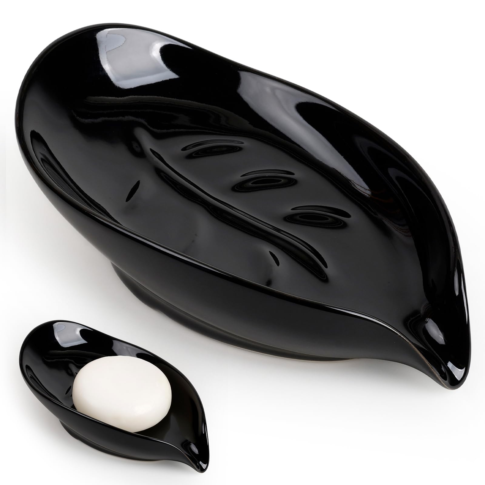 ANTIS'S HOME Leaf-Shaped Ceramic Soap Dish – Brown Porcelain Soap Holder for Bathroom & Kitchen, Non-Slip, Water Drainage