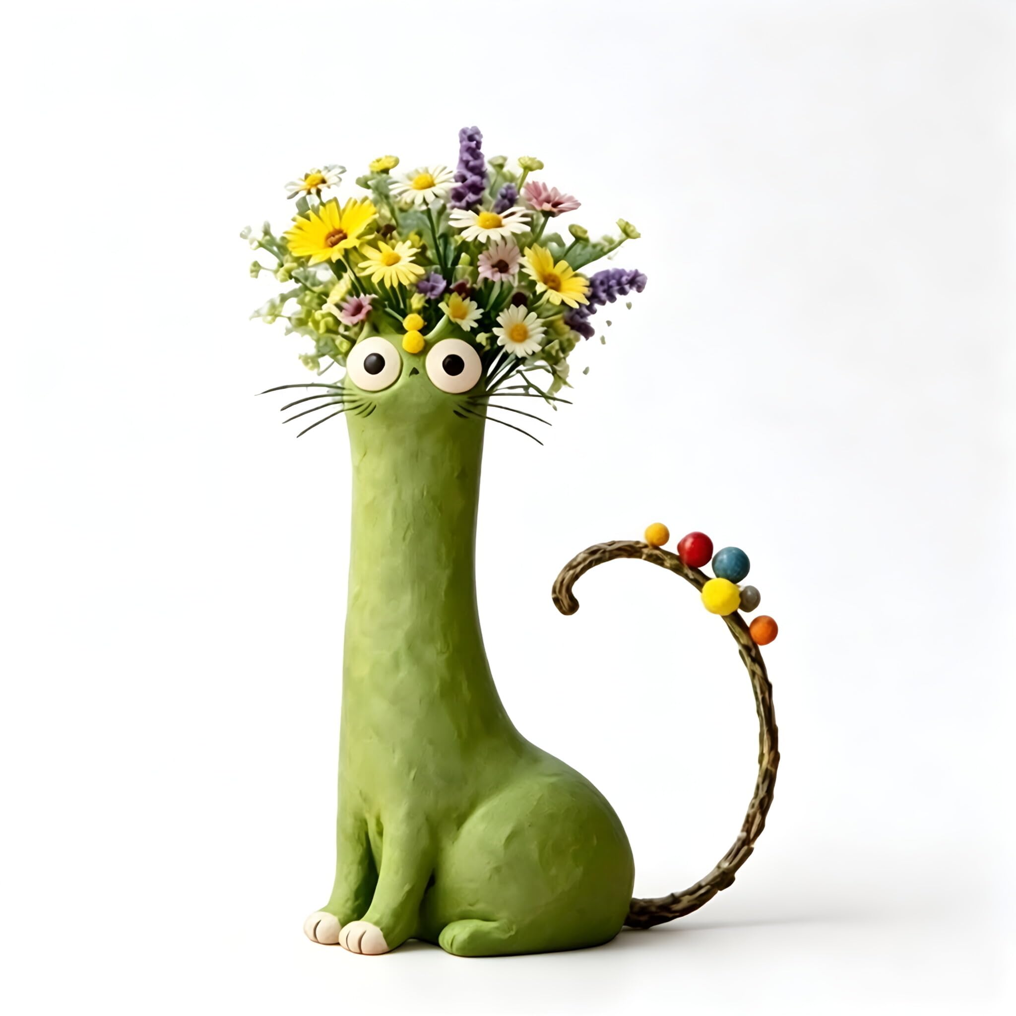 Cat Vases for Flowers Handcrafted Quirky Cats Vase for Home Decor Resin Vase Multi-Purpose Small Flowers Planter Animal Vases for Whimsical Home Decor Arrangements (Green)