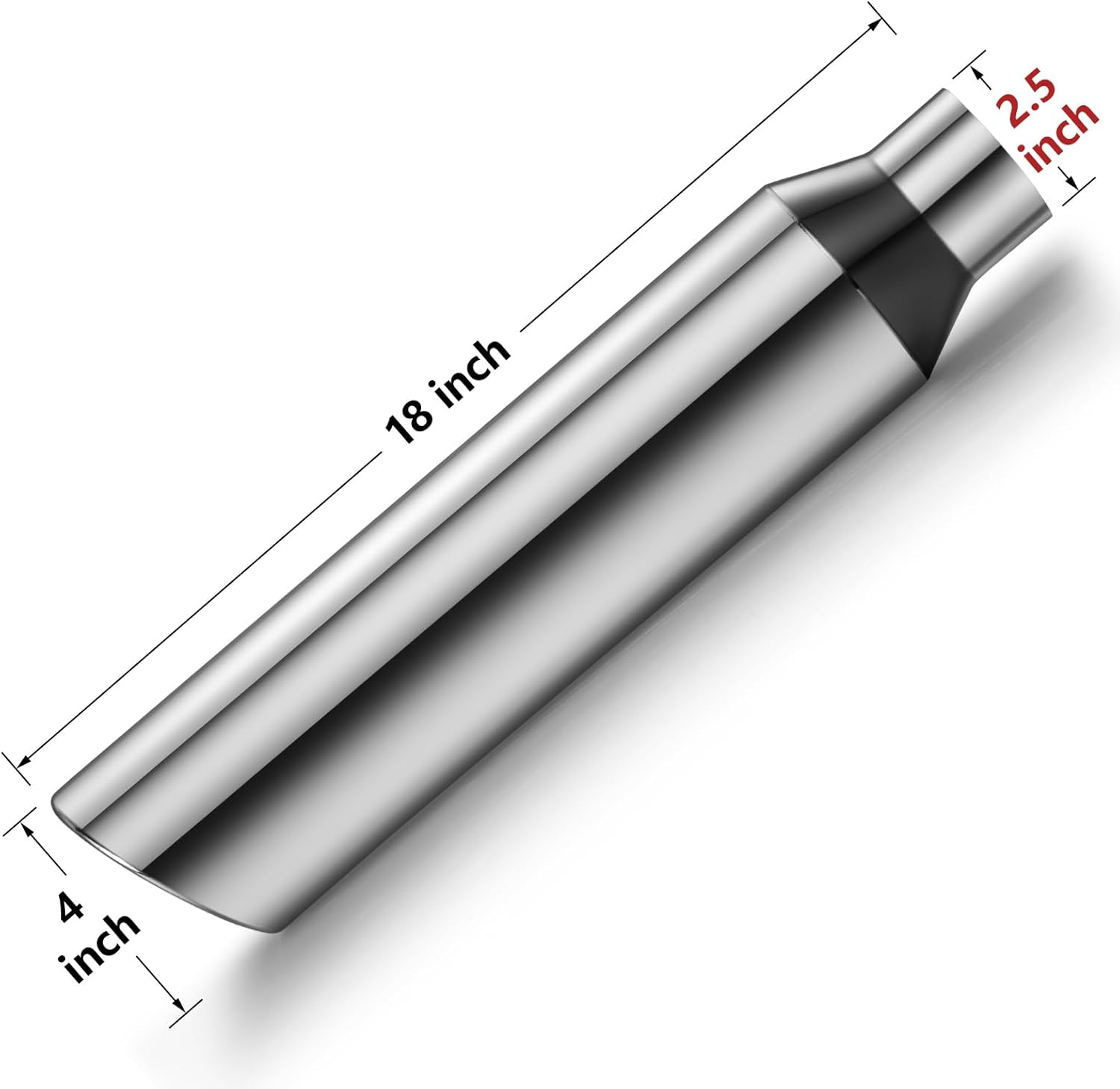 2PCS Exhaust Tip 2.5" Inlet 4" Outlet 18" Long, High Performance Stainless Steel, Rustproof Polished Finish, Rolled Angle Cut, Bolt-On Diesel Tail Pipe, Universal for Car Truck