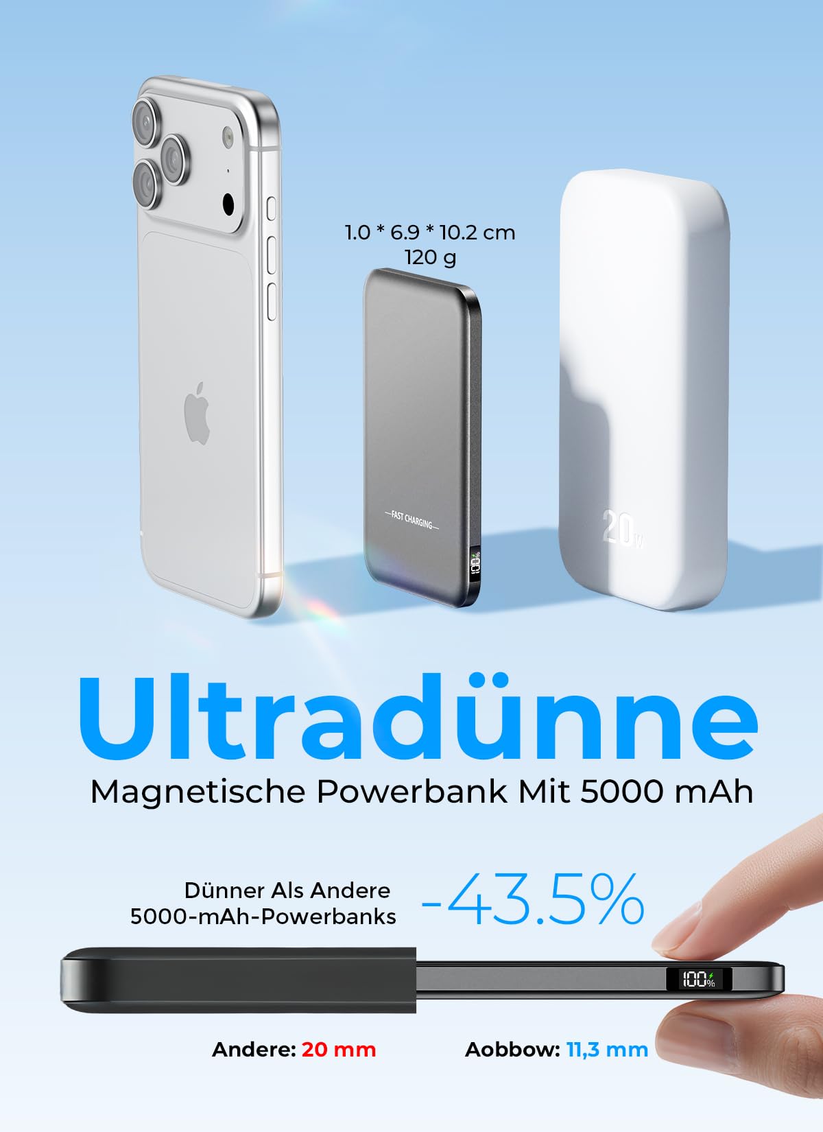 Aobbow MagSafe Powerbank 5000mAh, ultradünnes kabelloses Ladegerät