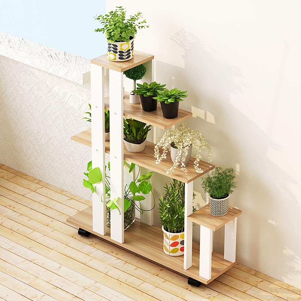 SnamicE Indoor Plant Stand Flower Rack 5 Shelves Indoor Outdoor Multi-Tier Plant Display Stand Pot Shelf Storage Rack with Wheel Multifunctional,