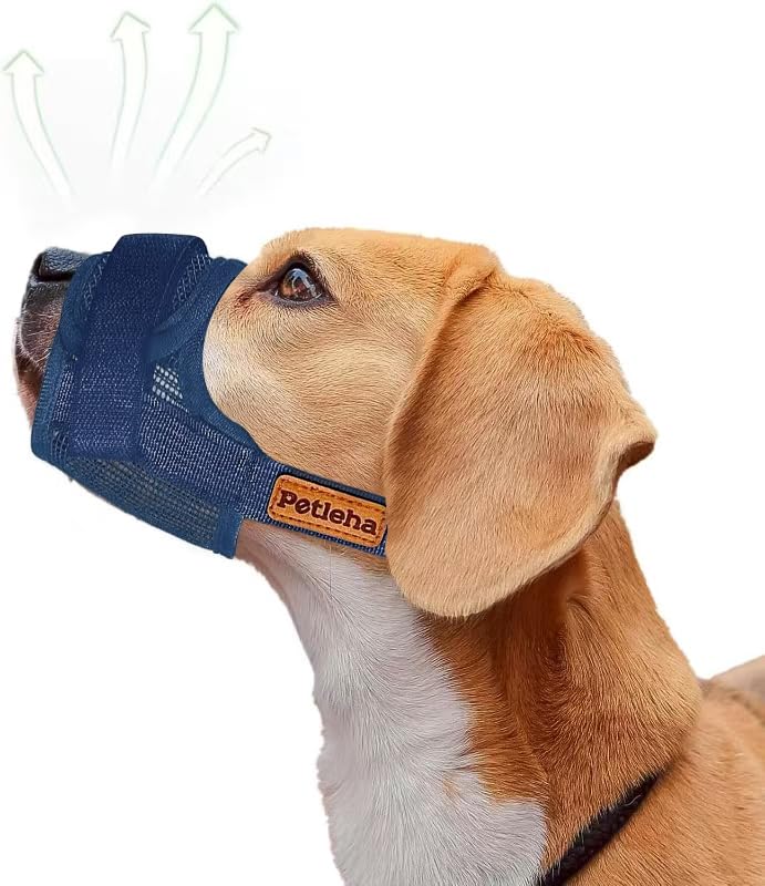 Museruola per Cani,Museruola a Rete Morbida Anti-Morso, Museruola per Animali Domestici con anello regolabile bevibile, per cani di taglia piccola, media e grande (Dark Blue, M)