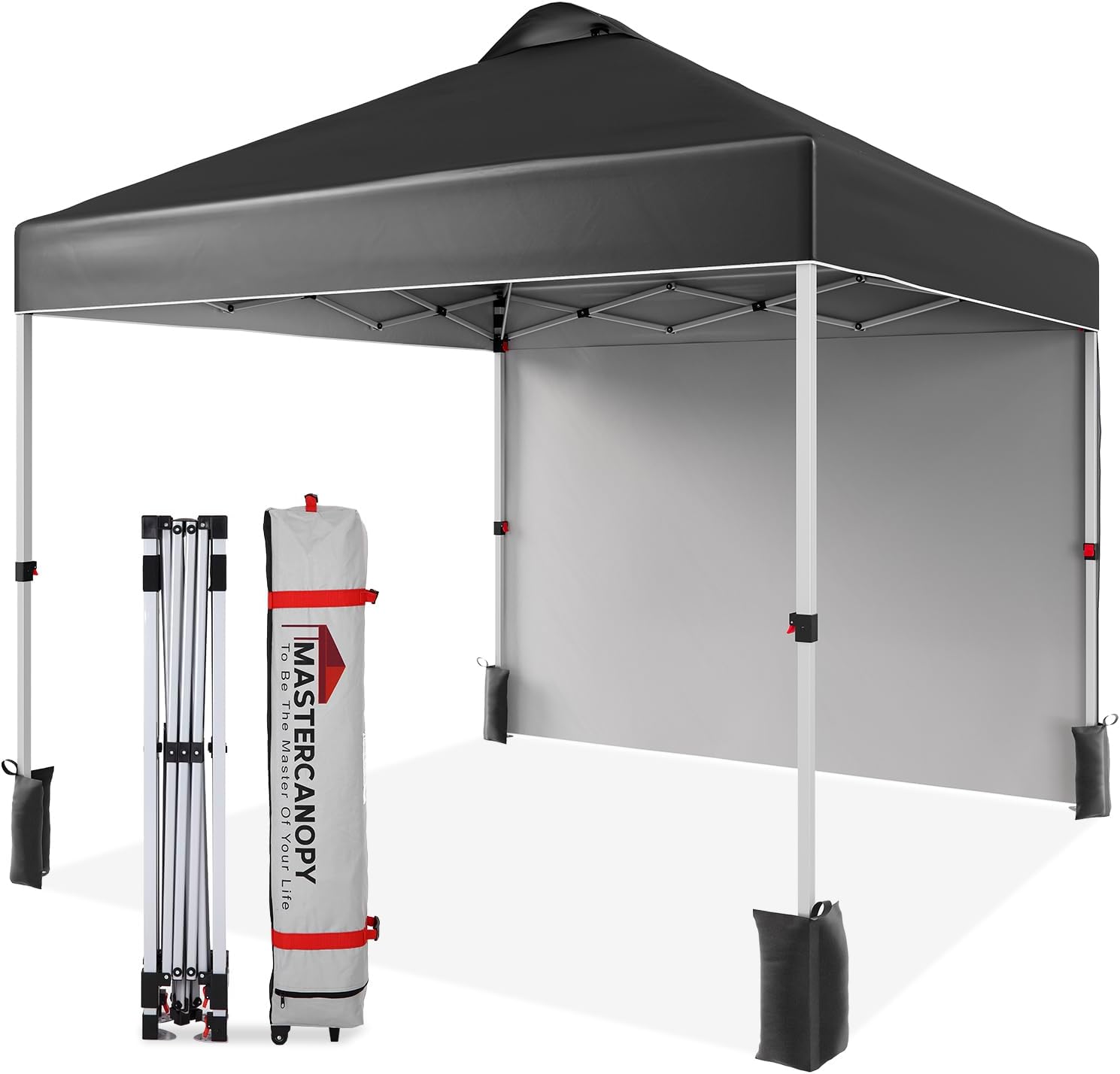 10x10FT Pop Up Canopy Tent with Roller Carry Bag, Beach Tent with One Push Setup, Top Vents, Waterproof Oxford, Adjustable Height, Fits 8-10 People, for Outdoor Camping, Beach, Patio Parties(Black) Black 1 Side Wall