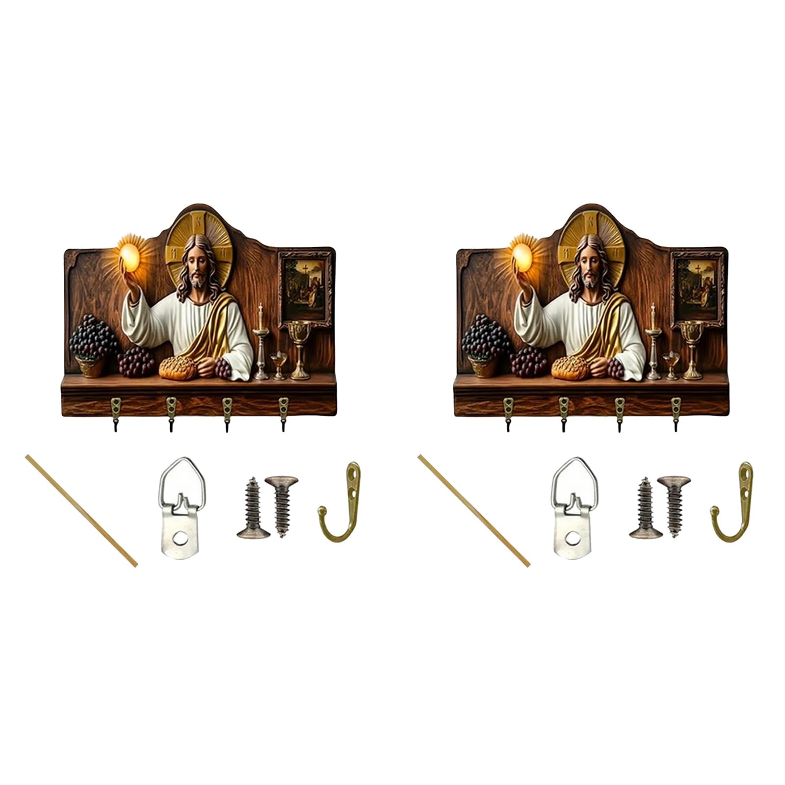 Msioytog Artistic Holder Wall Decor with Storage Shelf Wood & Metal Entryway Wall Hooks for Keys, Mail, Small Items, Home & Keys Holder