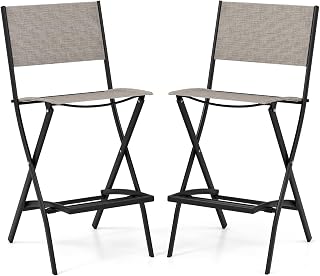 COSTWAY Bar Stool Outdoor Folding Set of 2, Bar Stools Weatherproof with | Mudguard with footrest, can load up to 150 kg, seat height 28 mm, garden chairs for garden, balcony, terrace