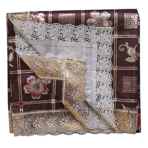 Image of Heart Home Dining Table Cover|PVC Spill Proof Geometric Pattern Tablecloth|Kitchen Dinning Protector with Seamless Border, 60X90 Inch (Gold)
