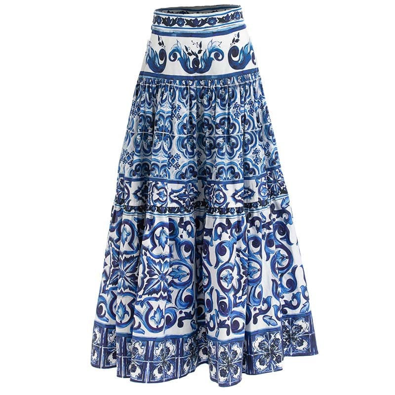 Summer Skirts Suit Women Short Camis Corset Top＋Blue and White Porcelain Print Vacation Skirts 2 Pieces Set4