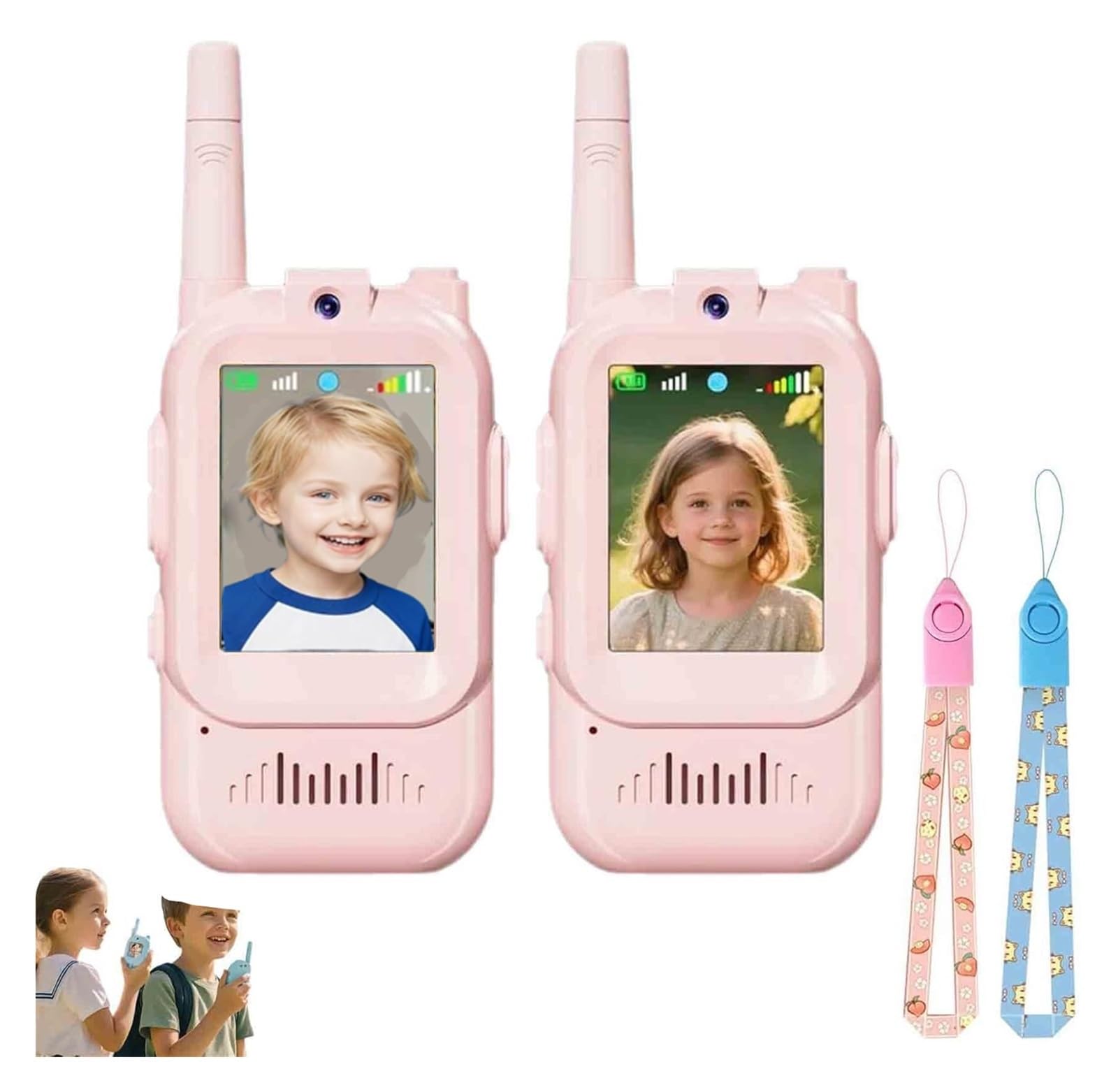 Walkie-Talkie con Video for niños con cámara y Pantalla, Compatible con Cambiador de Voz, de Largo Alcance, Ideal for cumpleaños de niños y niñas.(2pcspink)