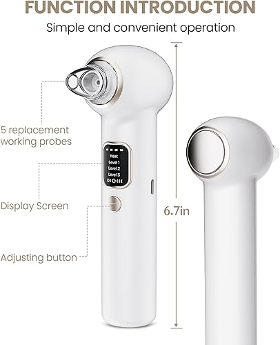 Miniatura 2 de Kit de eliminación de puntos negros al vacío de poros, 5 cabezales de succión y herramientas extractoras, 3 niveles de succión ajustables, limpieza