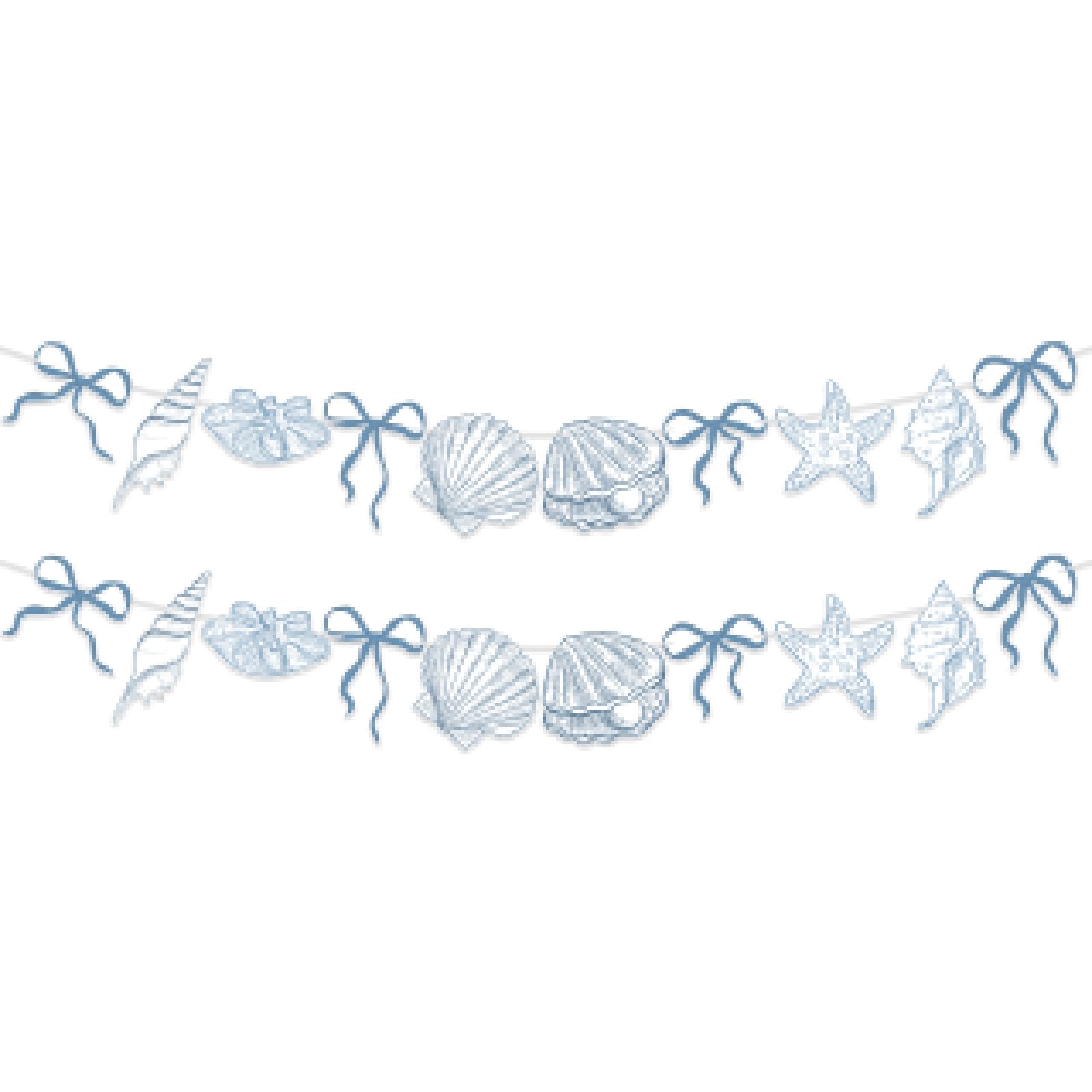 Blue Bow Starfish and Seashell Garland, Ocean Coastal Nautical Beach Party Paper Bow Hanging Banner for Under the Sea Summer Birthday Wedding Bachelorette Mermaid Baby Shower