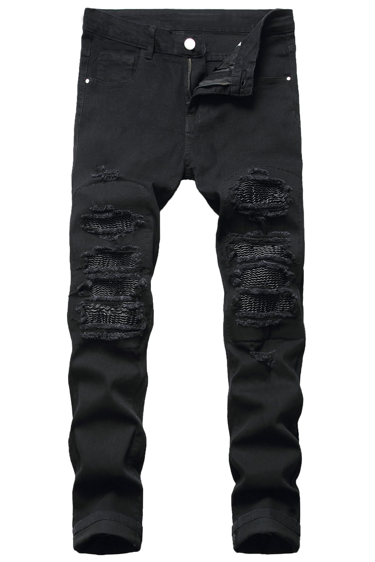 Baylvn Men's Ripped Distressed Straight Slim Fit Punk Patched Jeans Skinny Patchwork Jeans