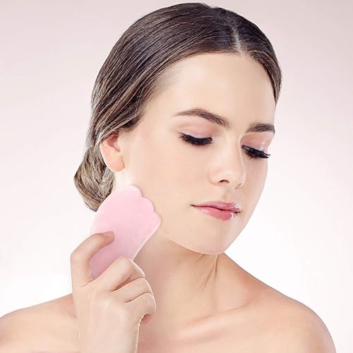 Miniatura 6 de JOVIVI Gua Sha herramienta para masajes cuarzo rosa natural y aventurina verde con forma de ala