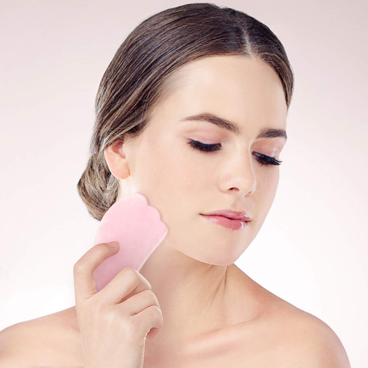 Jovivi Outil de massage en quartz rose naturel Gua Sha - Outil de massage - En forme d'ailes - Guérison - Guasha Board - Guasha - Masque facial traditionnel - Grattoir