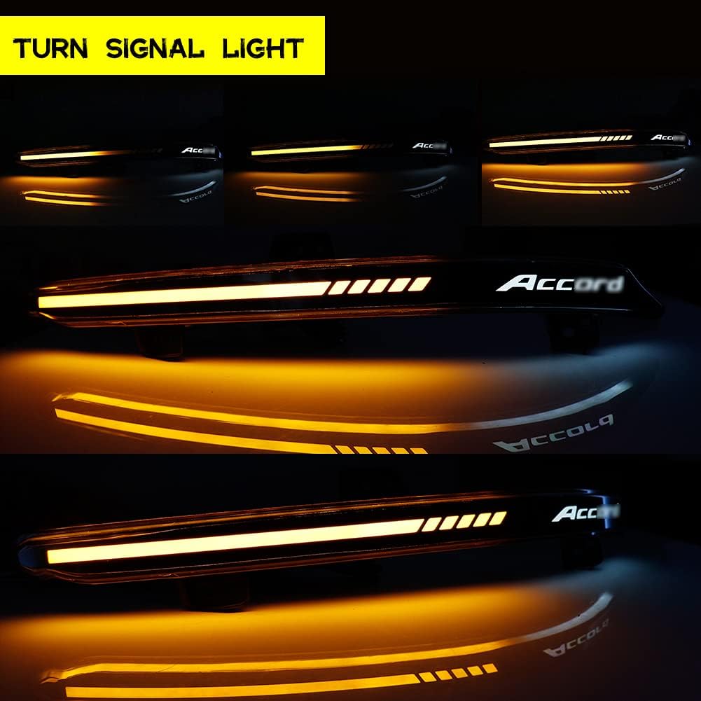 GTINTHEBOX OEM Smoked Lens Led Rear Bumper Reflector Brake Tail Light w/Sequential Flash Singal Lights for 2018-2022 Honda Accord (Upgraded version)