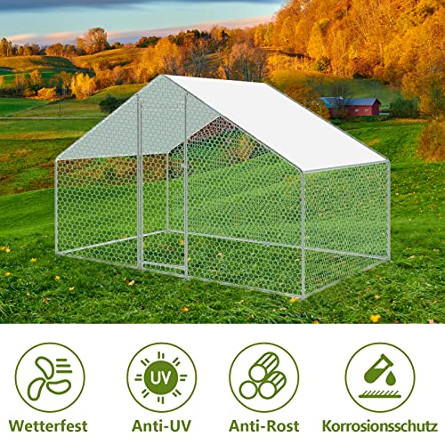 Jiubiaz Hühnerstall 3 x 2 x 2 m, verzinkter Stahlrahmen, PVC-beschichtetes Sechseckgitter, für Hühnerkäfige… – Bild 5