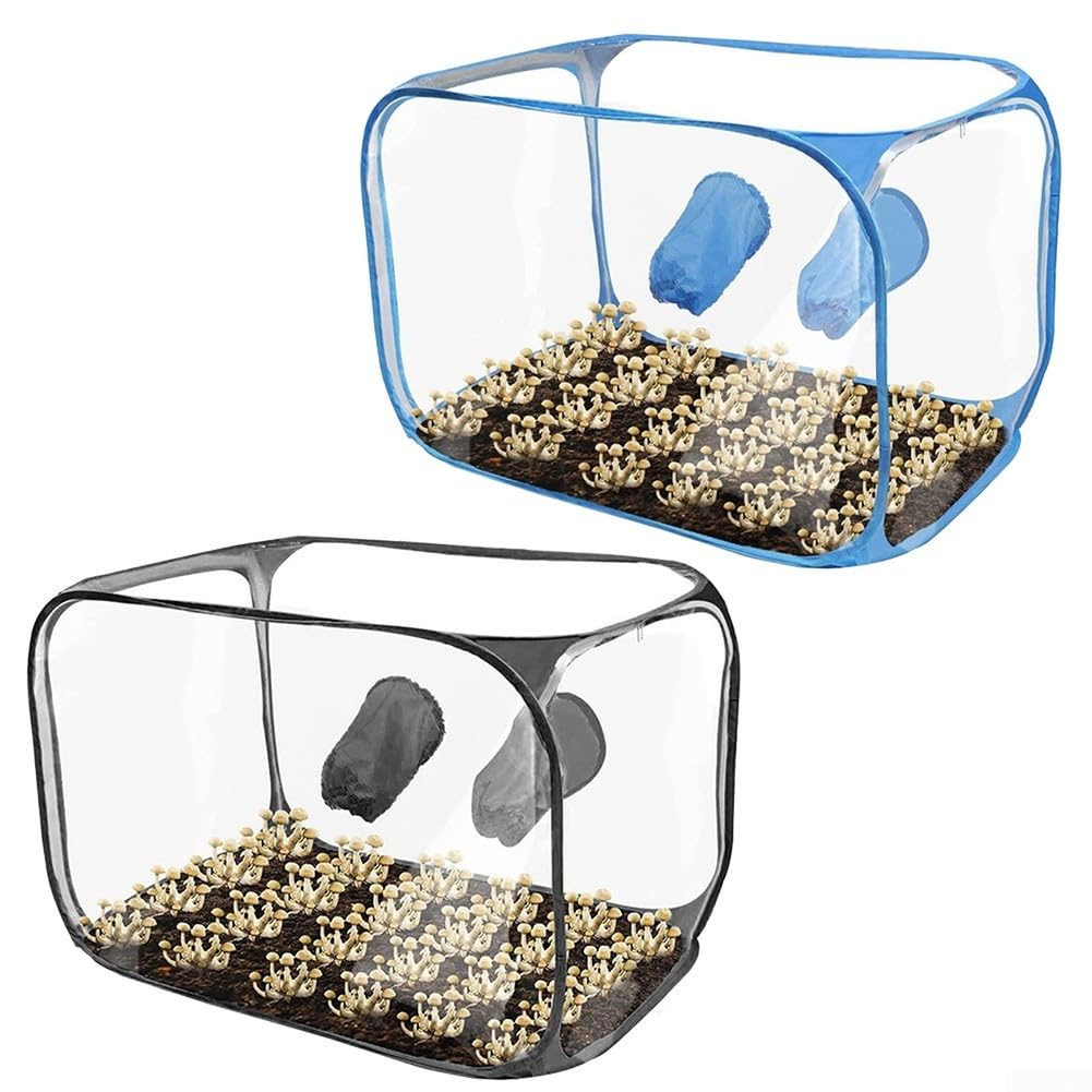 Still Air Box, 80 x 59 x 59 cm, Pilzfruchtkammer, transparentes PVC mit Reißverschluss für Zugang, faltbares Design für Mykologie-Enthusiasten (schwarz)