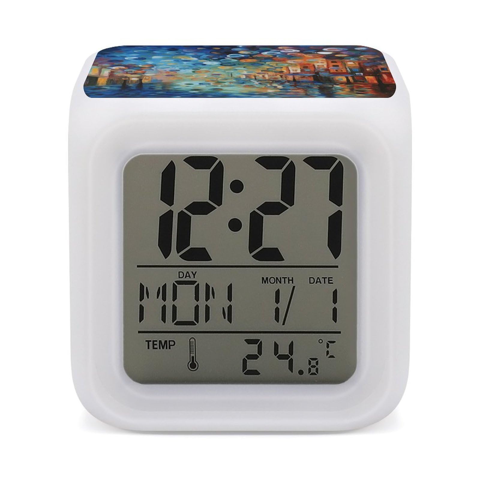 JTREHY Colored Painting Alarm Clock Seven Color Night Light Digital Clock Precision Reliable Alarms Clocks for Bedroom Heavy Sleepers Adults Gift for Men and Women