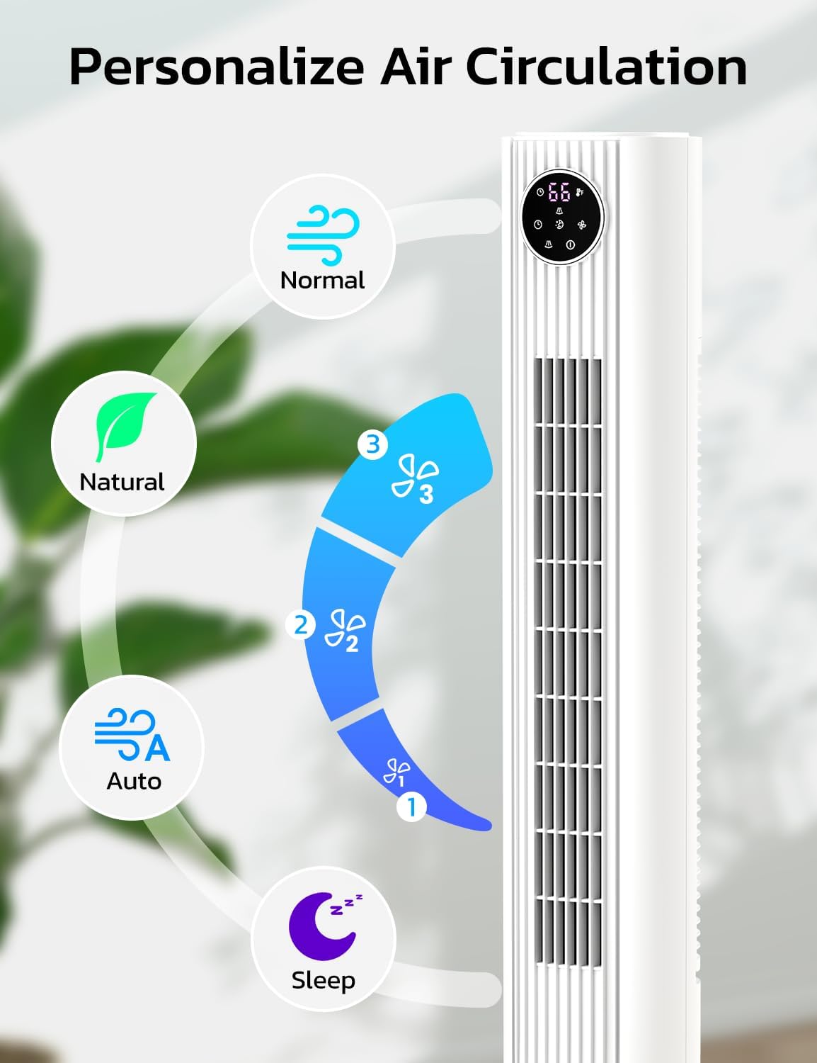 ZAFRO Tower Fan for Bedroom, 90° Oscillating Fan with 12H Timer, 37”Standing Fans with Remote, Bladeless Fan with 4 Modes & 3 Speeds, White