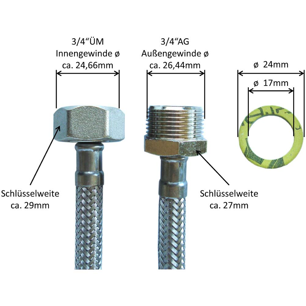 Manguera de extensión para lavadoras de lavavajillas de metal, 1-5 m