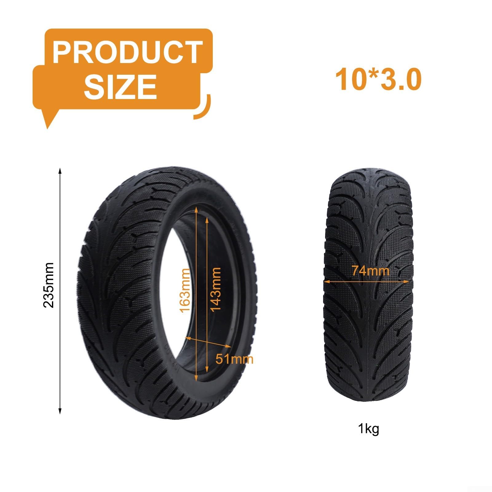 10-calowy skuter elektryczny, solidna opona 235 x 74 mm, niepneumatyczne koło zapasowe do Hoverboard Gruba odporna na zużycie antypoślizgowa gumowa opona 10 x 3,0 (10 x 2,70 a