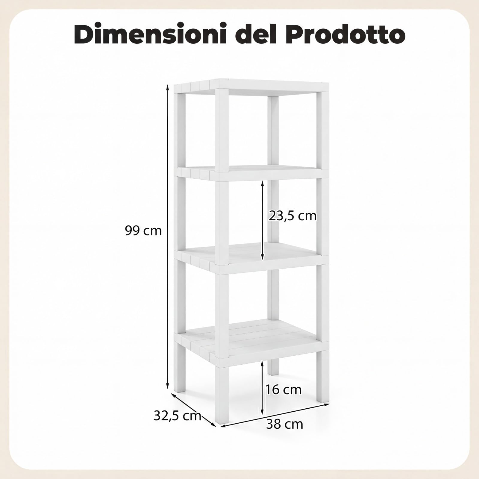 COSTWAY Scaffale di Stoccaggio a 4 Ripiani, Mobiletto Scaffale in Plastica Autoportante, Unità Organizzatrice Stretta per Bagno Cucina Soggiorno, 38x32,5x99 cm (Bianco)