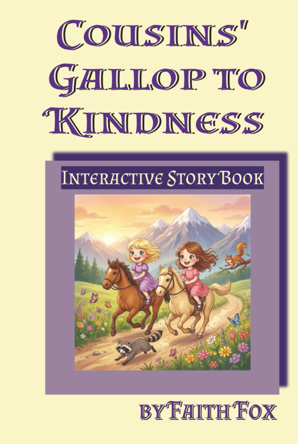 Cousins' Gallop to Kindness: Girls adventure on horseback through mountain trails to heroics. Family story theme, farm & horse interactive activities, jokes
