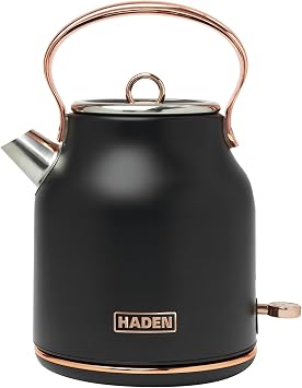 Haden Heritage 1.7L Stainless Steel Electric Tea Kettle, Black & Copper
