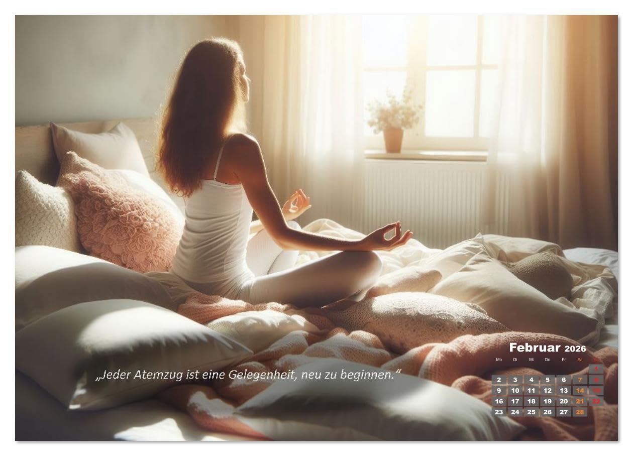 Mit Yoga ins Bett (hochwertiger Premium Wandkalender 2026 DIN A2 quer), Kunstdruck in Hochglanz: Ihr Kalender für Erholung, Entspannung und Achtsamkeit (CALVENDO Gesundheit)