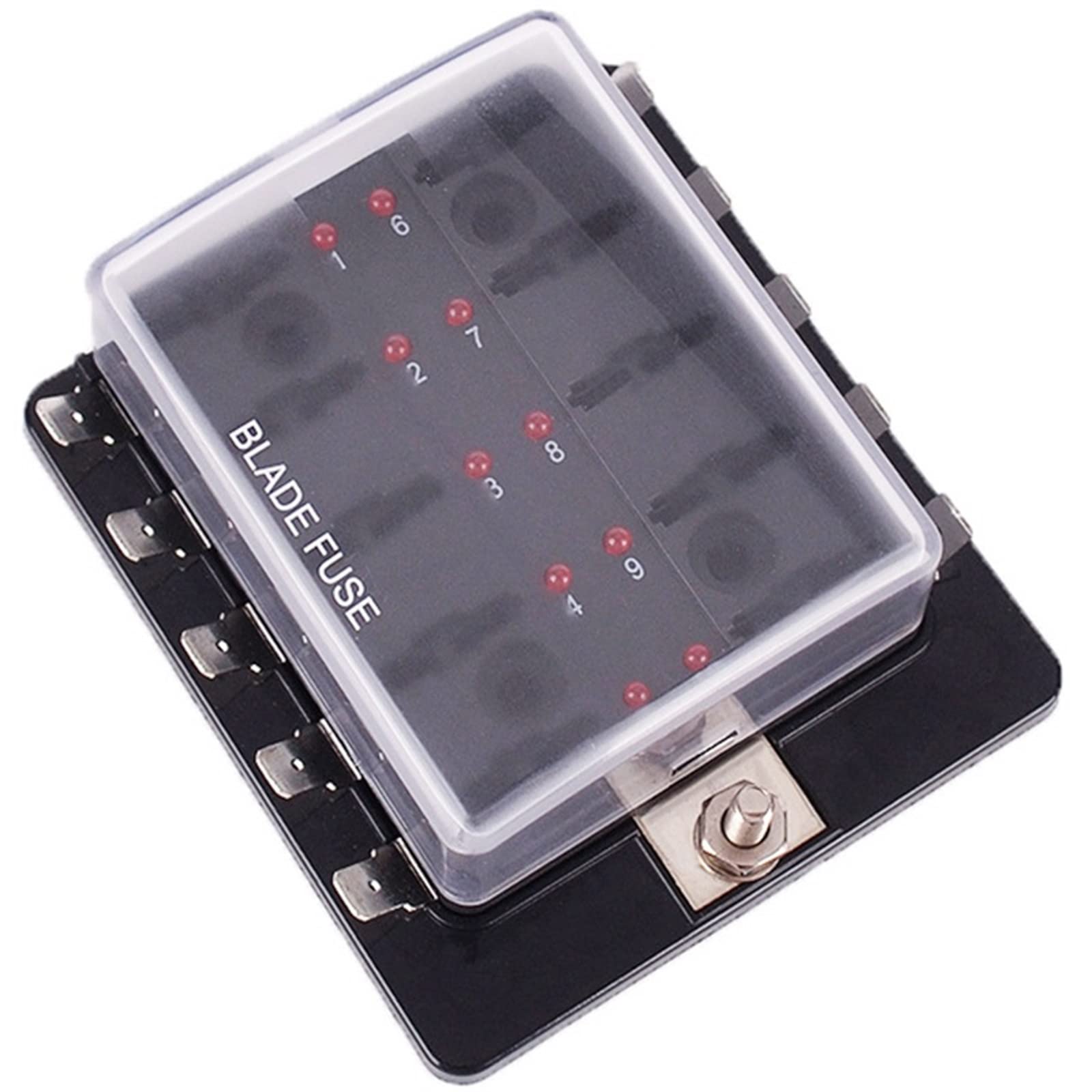 Soporte de caja de fusibles de cuchilla de 10 vías y 6 vías con luz de advertencia LED for coche, barco, triciclo marino, 12V, 24V, tamaño M (Color : Army Green)