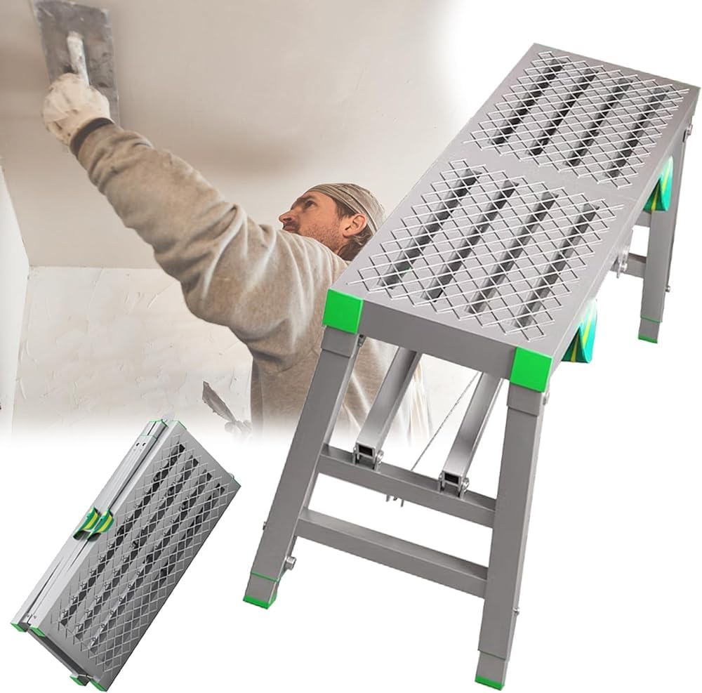 Générique Échafaudage Pliable Portable avec 2 pédales d'escalade, réglable sur 5 hauteurs, 200 x 40 cm - Idéal pour Les travaux d'entretien et de rénovation de la Maison