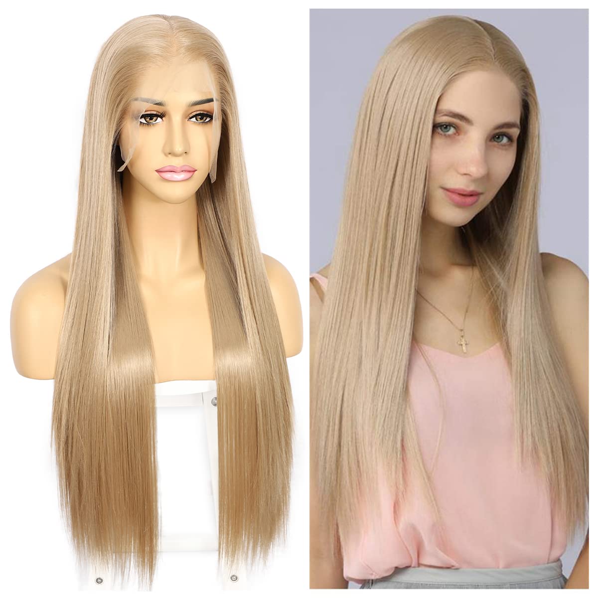 Sapphirewigs Blonde Straight Lace Front Wigs 13x6 Blonde Lace Front Wigs for Women Synthetic Hair 150% Density Party Daily Wear Heat Resistant 26inch - Image 2