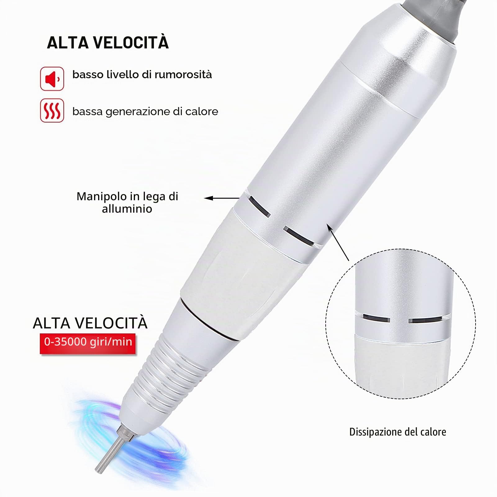 Tbest 35000 Giri / Min Trapano Elettrico per Unghie Penna per Manipolo Trapano Elettrico per Unghie Penna Maniglia Hine Trapano Lucidatura Maniglia di Ricambio Manipolo Nero (Bianco)