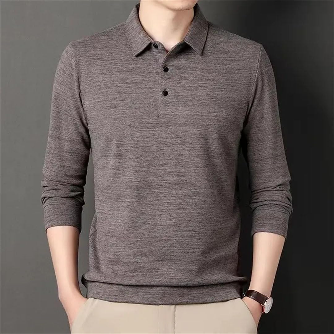 Camiseta de manga larga para hombre, cómoda y lisa, cuello tipo polo, para oficina de negocios