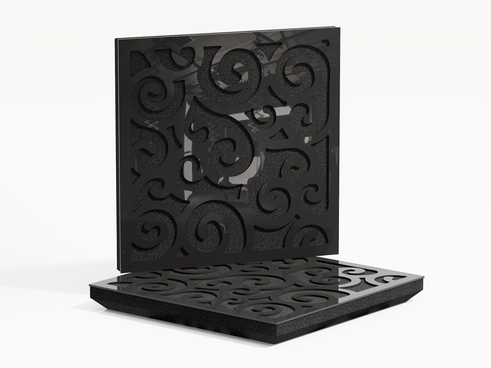 2 Pack — Sound Absorption-Diffuse Acoustic Panel | 50x50x5cm | Absorption - Diffusion - Reflection - Soundproofing | Perforated Plastic: [Black Glossy Plastic | x2 P12]