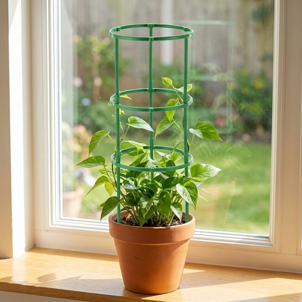 Green Fiberglass Plant Support Trellis, Stackable 3 Arm Trellis for Vining Plants, Weather Resistant Climbing Plant Support for Pots Large 25cm-image-47