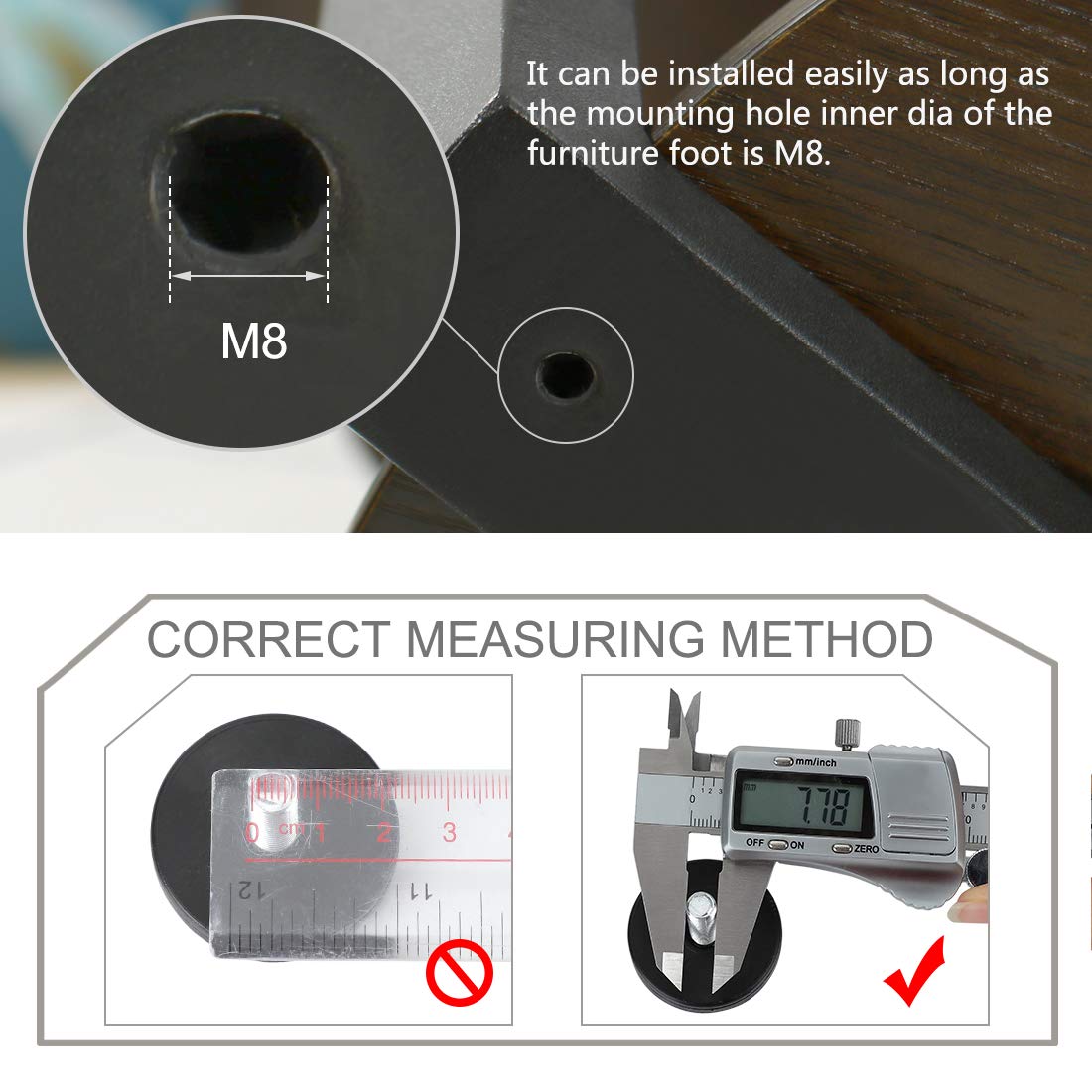 Sourcingmap M8 x 25 x 40mm Leveling Feet Adjustable Leveler Floor Protector for House Furniture Chair Table Cabinet Leg 8 Pack - Image 3
