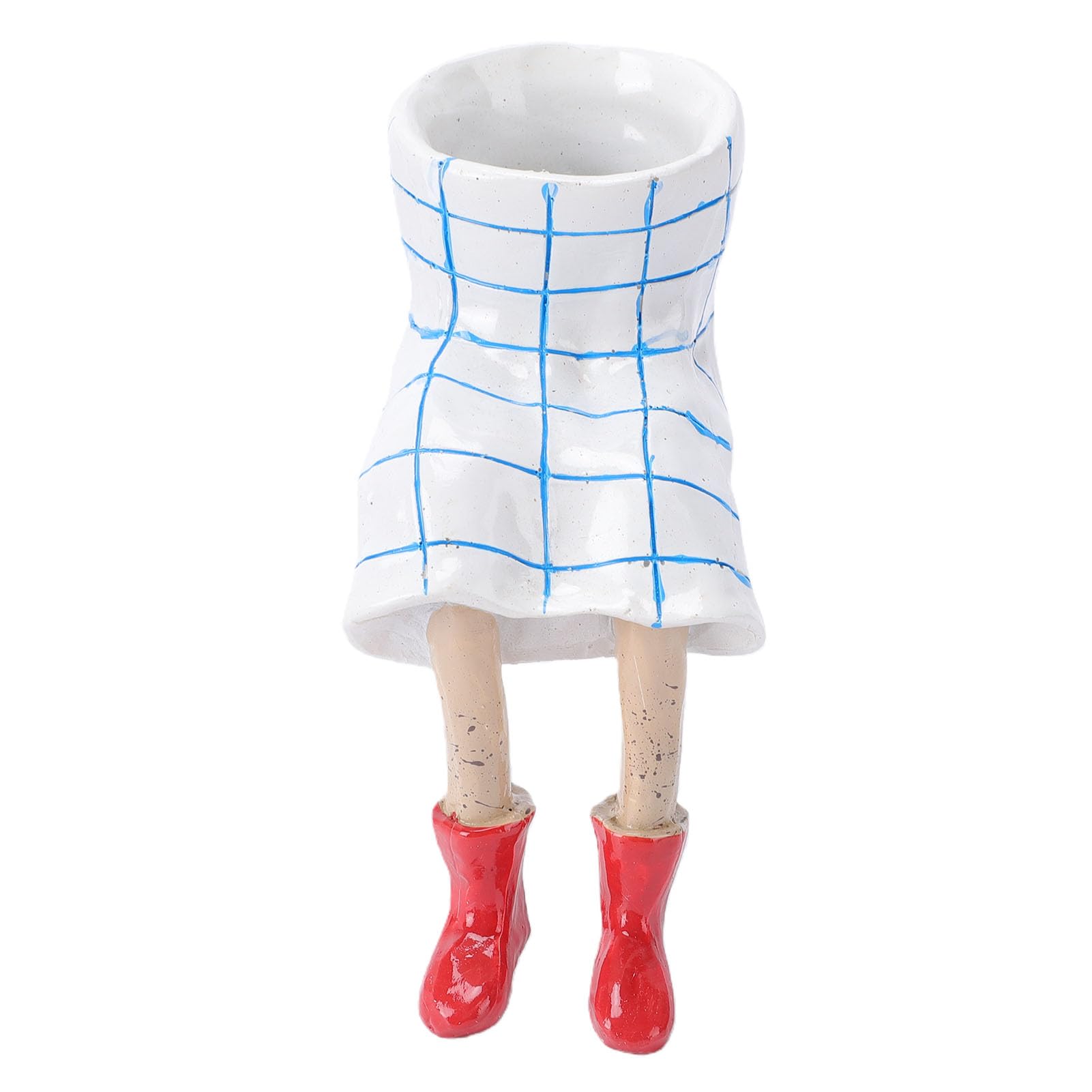 Jiawu Blumentopf aus Kunstharz, Lustiges Kariertes Rock-Design mit Roten Stiefeln, Mini-Sukkulente, Einzigartiger Blumentopf mit Wasserdichtem, Auslaufsicherem, Pflegeleichtem, Kreativem Geschenk für