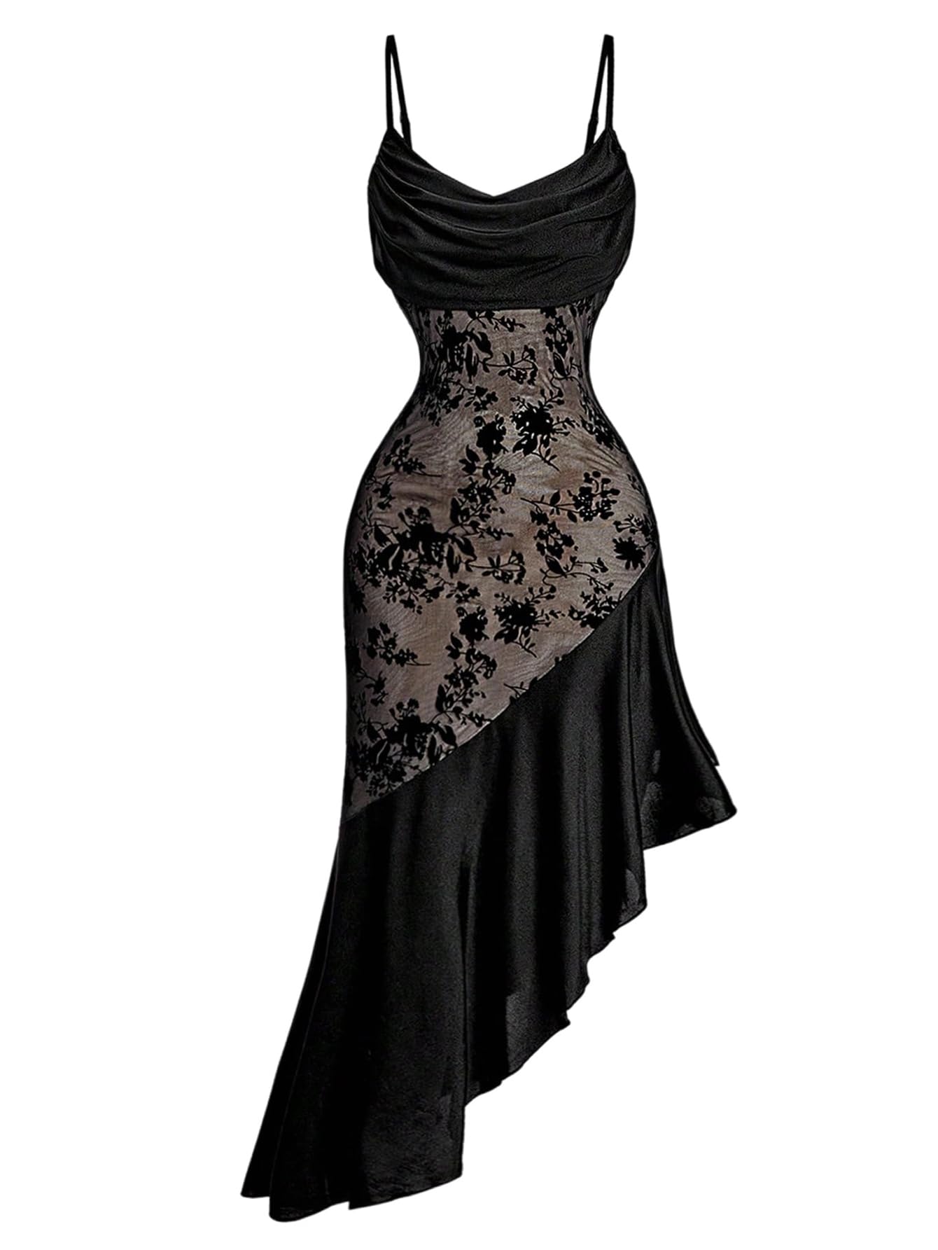 Women's Floral Lace Bodycon Cami Dress Elegant Asymmetrical Party Night Out Cocktail Dresses