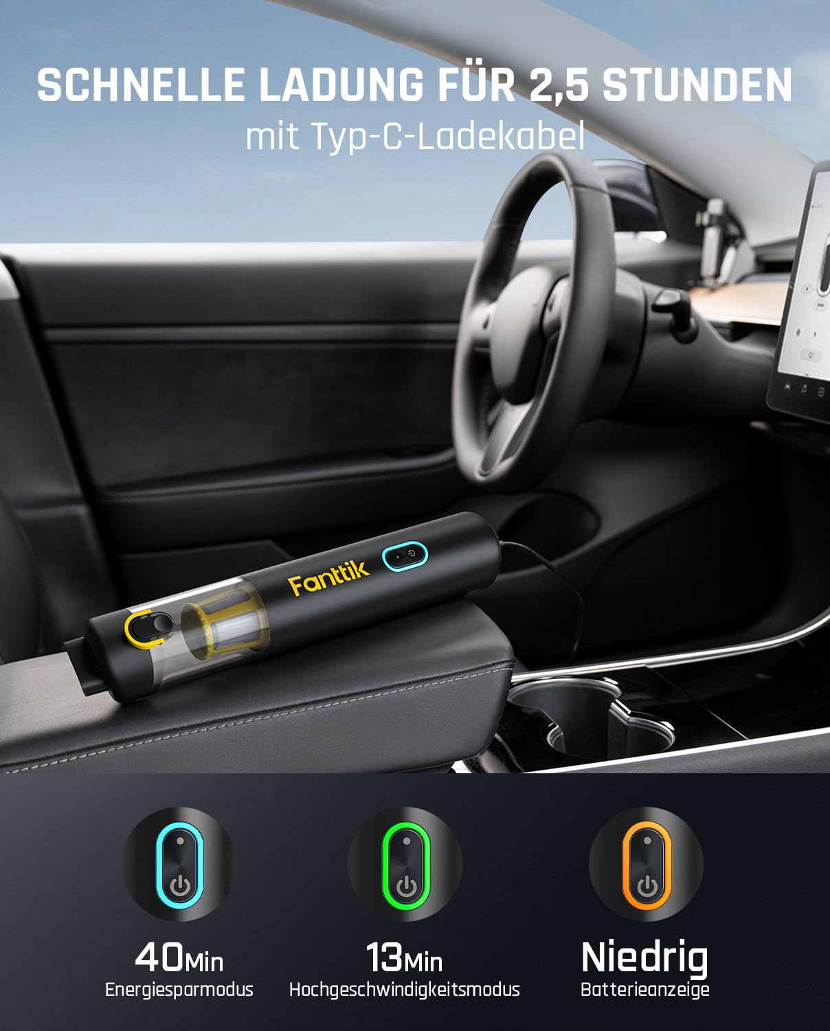 Fanttik Slim V8 APEX Akku-Autostaubsauger, 4-in-1 tragbarer Mini RobustClean™ Handstaubsauger mit 19000 Pa/45 AW Saugkraft, 2 Saugmodi, Auto-Staubsauger für Auto, Bürotisch, Tastaturen (Schwarz)