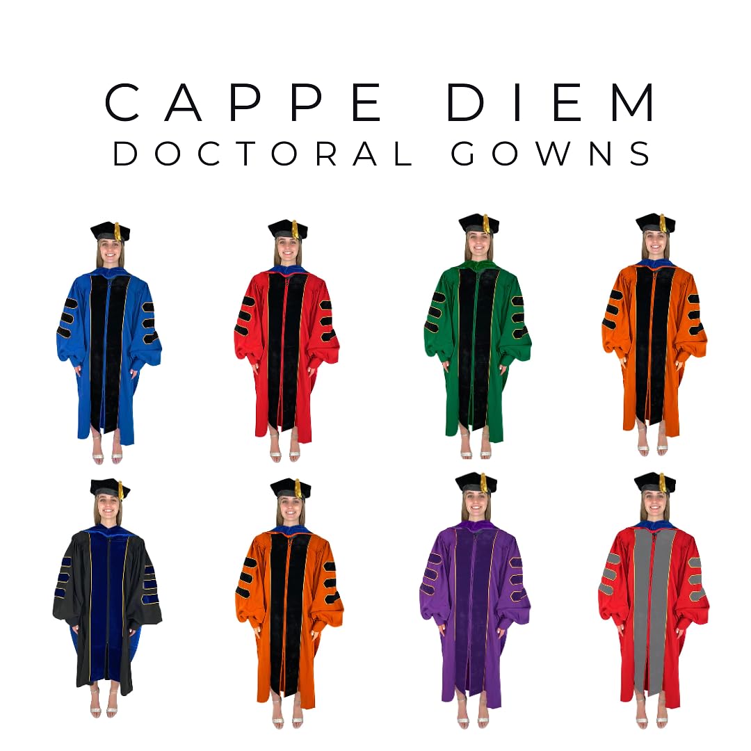 Cappe Diem Deluxe - Juego de bata de doctorado, capucha y bata académica Tam Academic Regalia para estudiantes de doctorado, profesores y profesores
