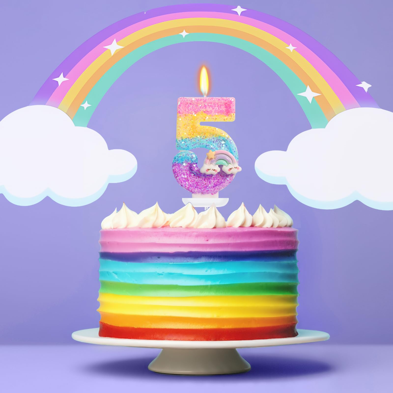 Bougies arc-en-ciel pour gâteaux, décoration de gâteau d'anniversaire, bougie chiffre 5 (chiffre 5)