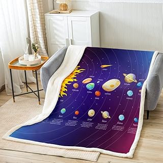 Solar System Sherpa Blanket Outer Space Fleece Throw Blanket for Bed Sofa Couch Kids Children Universe Planets Plush Blanket Ultra Soft Galaxy Blue Purple Decor Fuzzy Blanket 40
