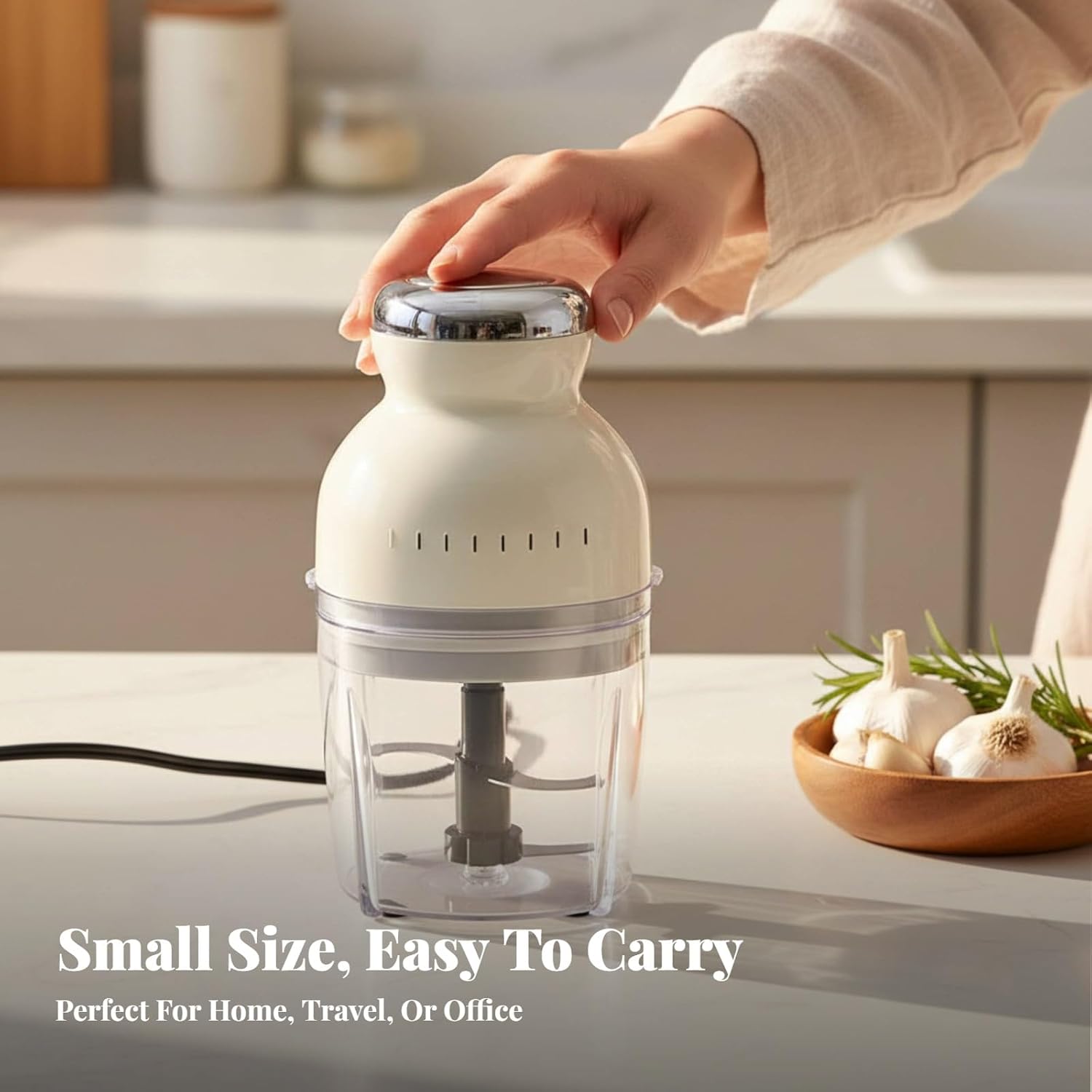 Multifunctional Meat Grinder, Meat Mincer, Automatic Household Kitchen Gadget Veggie Chopper Food Mincer, Beige White