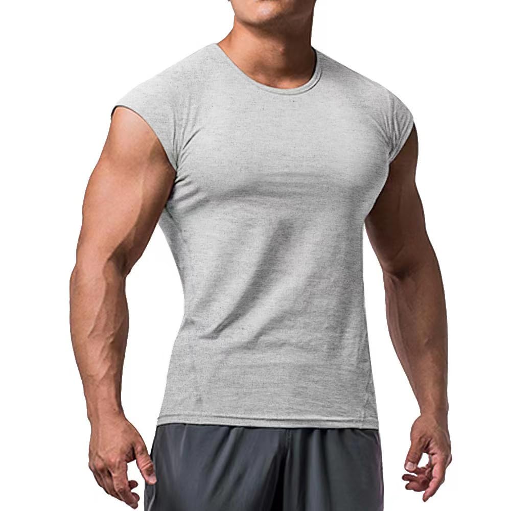 Mens Muscle Cut T-Shirt Short Sleeve for Bodybuilding Gym Workout Tee Tops Cotton