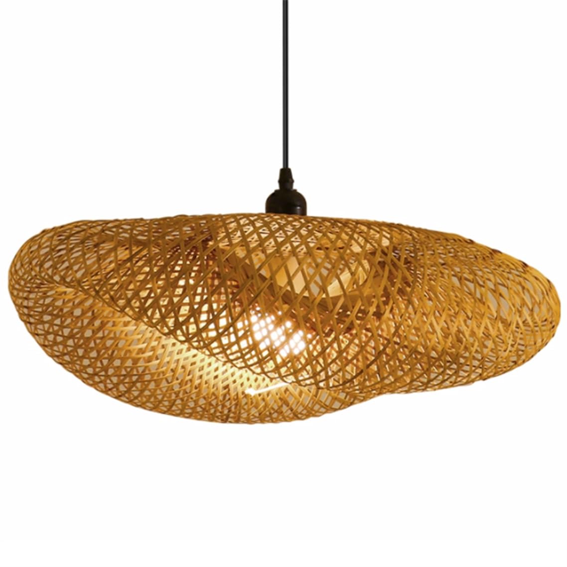 LQZCXMF 23.6" Geometry Bamboo Pendant Light Rustic Ceiling Chandelier Modern Rattan Lamp Fixtures Farmhouse Vintage Hanging Lamp for Dining Room, Living Room, Entryway, Foyer E26 Socket