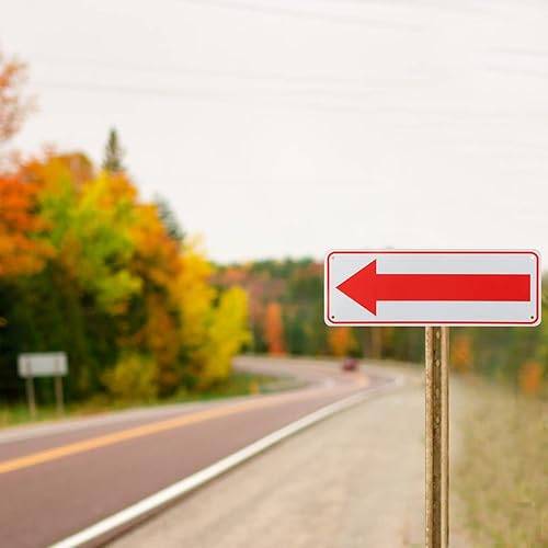 Miniatura 7 de Paquete de 6 letreros de flecha roja de metal de 10 x 3.5 pulgadas, letrero direccional universal izquierdo/derecho para uso en interiores y