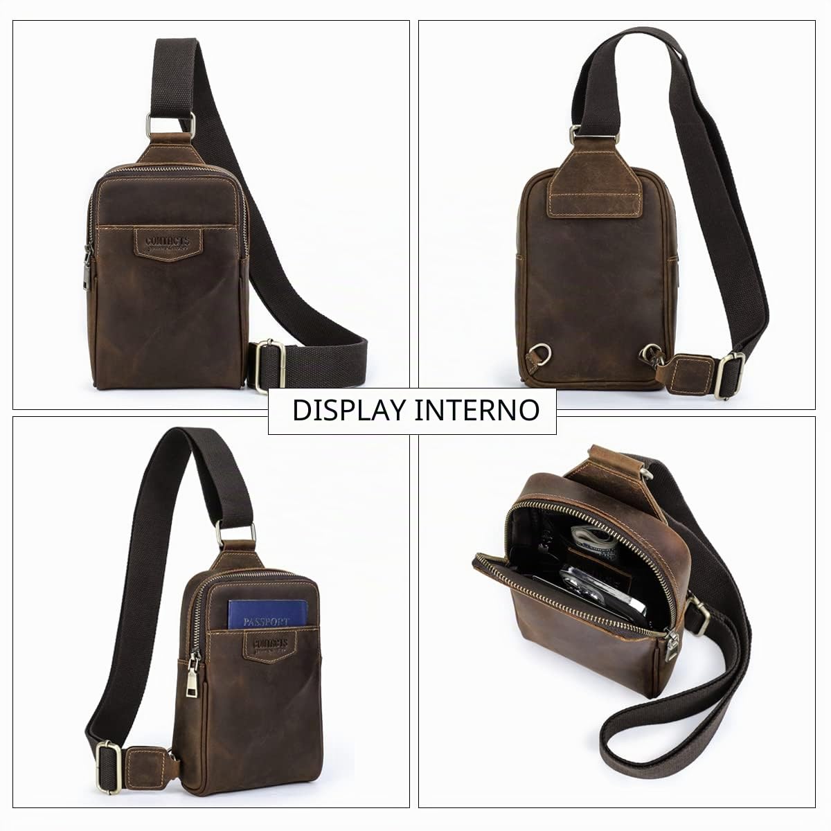Contacts Marsupio unisex da uomo con scomparti per carte di credito e tasche con cerniera cintura regolabile a tracolla piccola borsa a tracolla per allenamento all'aperto escursionismo