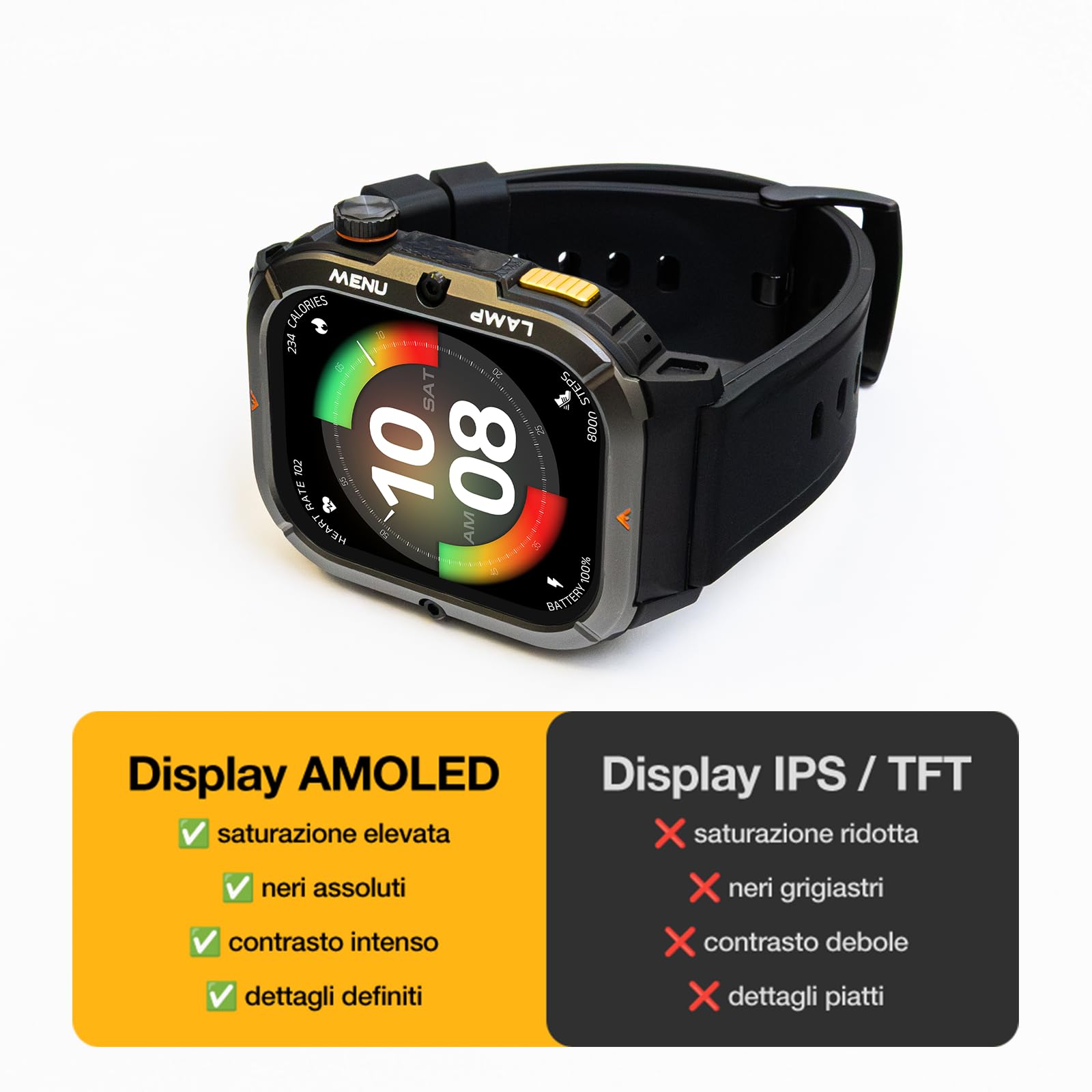 AGM Legion 3 Ultra Smartwatch Uomo,100+ modalità sportive,torcia | Corpo robusto in metallo completo,Display AMOLED da 1.95 pollici,Impermeabile 5ATM,Chiamate Bluetooth,